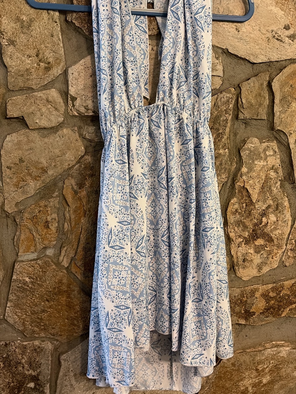SHEIN White and Light Blue Patterned Maxi Dress